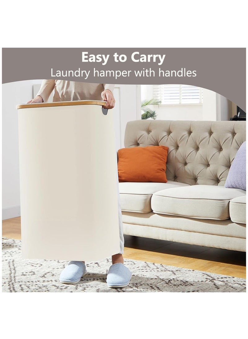 عربست سلة غسيل، سلة غسيل مع كيس غسيل وغطاء قابلين للإزالة، سلة قابلة للطي لغرفة النوم والحمام وغرفة المعيشة (بيج) - Image 2