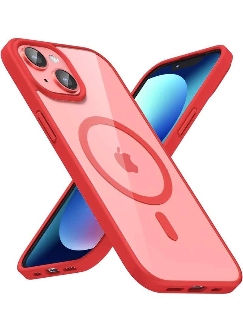 ACLIX Clear Magnetic Case for iPhone 13 [Shockproof & Slim] Transparent Clear Hard Back Cover with high-Grade Protection | Red - Image 1