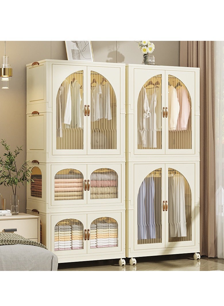 Foldable Wardrobe Kids Clothes Cabinet Portable Closet Dustproof Storage Cabinet with Wheels Plastic Closet Organizers，Bookshelf Storage Cabinet for Bedroom Livingroom Kitchen(Style 2)  - Image 2