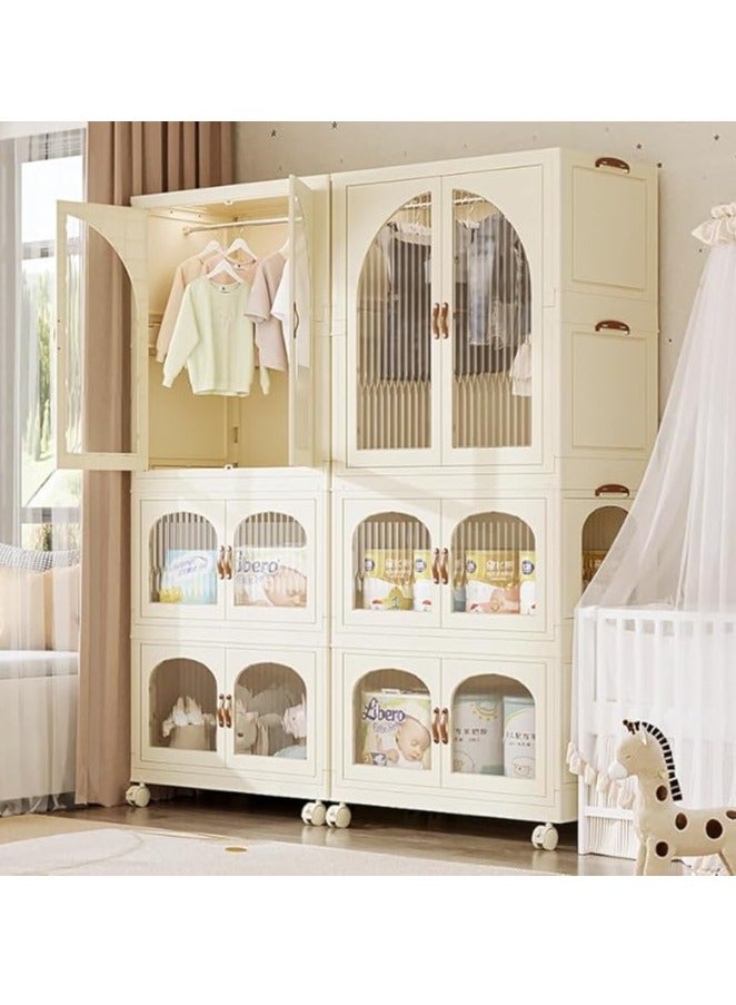 Foldable Wardrobe Kids Clothes Cabinet Portable Closet Dustproof Storage Cabinet with Wheels Plastic Closet Organizers，Bookshelf Storage Cabinet for Bedroom Livingroom Kitchen(Style 2)  - Image 3