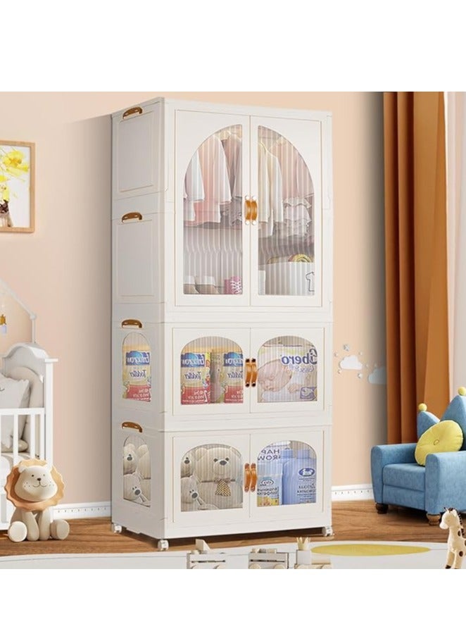 Foldable Wardrobe Kids Clothes Cabinet Portable Closet Dustproof Storage Cabinet with Wheels Plastic Closet Organizers，Bookshelf Storage Cabinet for Bedroom Livingroom Kitchen(Style 2)  - Image 4