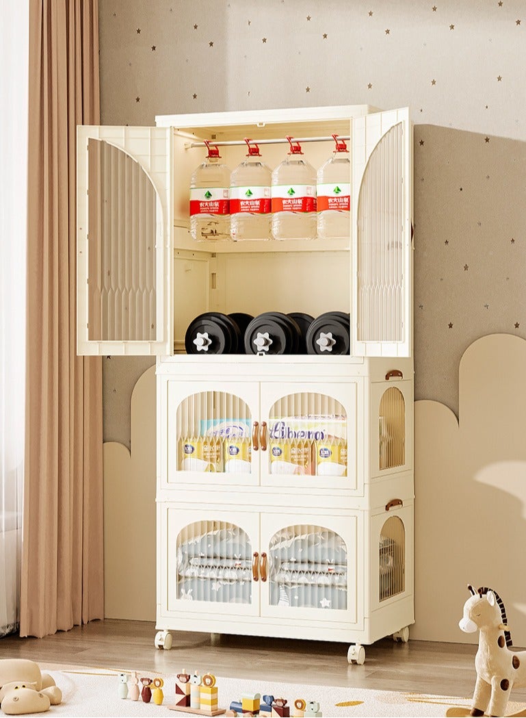 Foldable Wardrobe Kids Clothes Cabinet Portable Closet Dustproof Storage Cabinet with Wheels Plastic Closet Organizers，Bookshelf Storage Cabinet for Bedroom Livingroom Kitchen(Style 2)  - Image 5