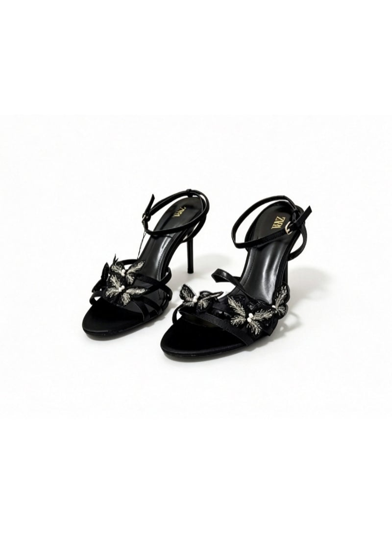 Zara Butterfly Embellished Strappy Open-Toe High-Heel Sandals - Image 1