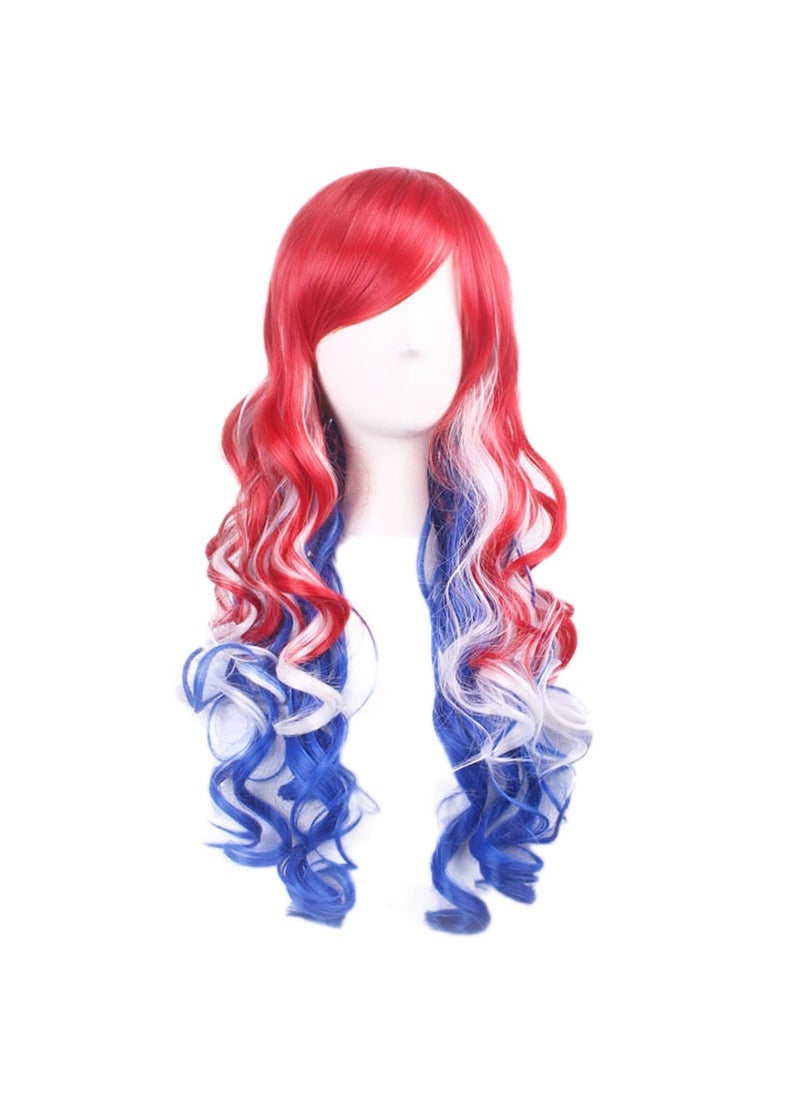 OMORFIEER - OMORFIEER Long Wavy Wigs for Women American Flag Wig 4th of July Costume Wig Red White and Blue Wigs - Image 1