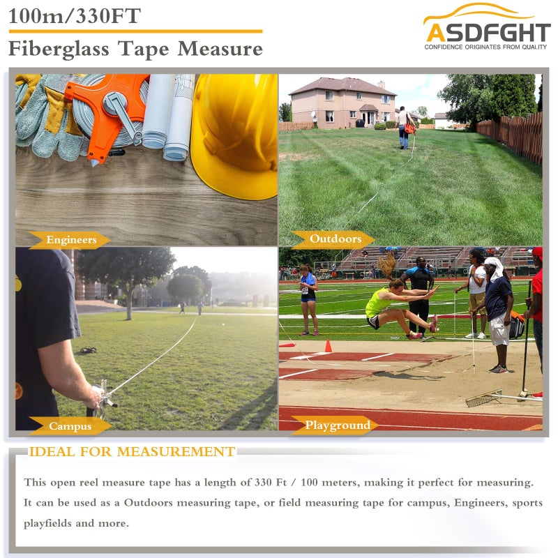 ASDFGHT Open Reel Tape Measure 330 Feet, Fiberglass Tape Measure, Yard Measuring Tape Fit for Sports Field, Outdoor, Engineer,Track, Durable Dual-Sided Measuring Reel with Feet and Meters (1/2') - Image 3