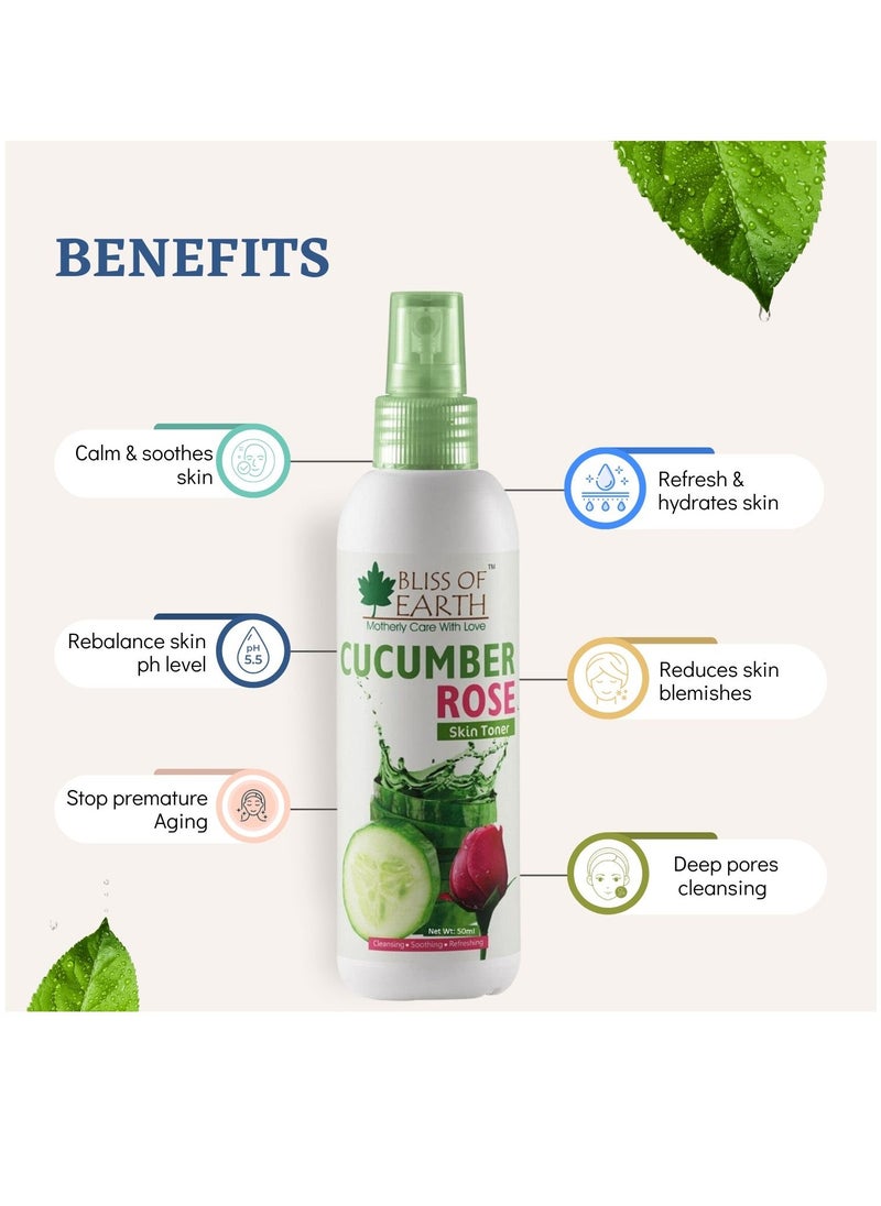 BLISS OF EARTH Bliss of Earth Cucumber Rose Skin Mist Toner Facial Mist 2x100ML Refreshing & Clarifying Pore Minimizing & Soothing  - Image 2