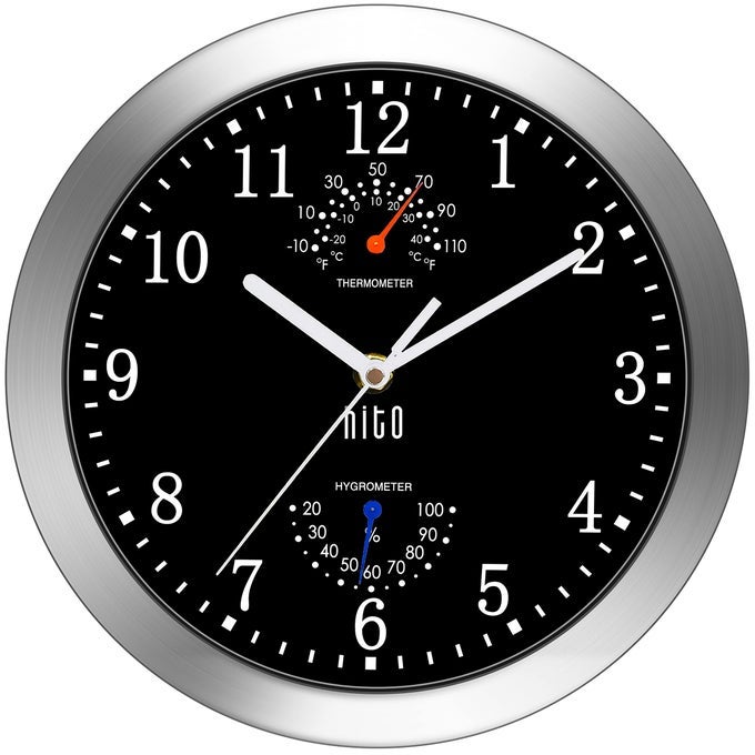 10 INCH SILENT WALL CLOCK BATTERY OPERATED NON TICKING GLASS COVER SILVER ALUMINUM FRAME FOR KITCHEN BEDROOM HOME OFFICE LIVING ROOM DECOR BLACK