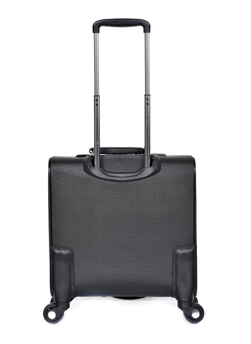 MORANO - Morano Carry-On Leather Luggage Lightweight Trolley Bag  with 4 Spinner Wheels and Built in Combination Lock 16 inch (Black) - Image 1