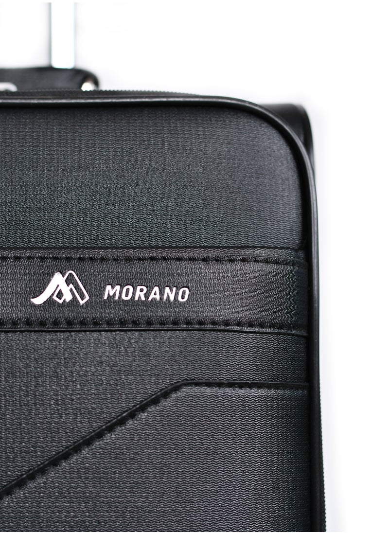 MORANO - Morano Carry-On Leather Luggage Lightweight Trolley Bag  with 4 Spinner Wheels and Built in Combination Lock 16 inch (Black) - Image 1