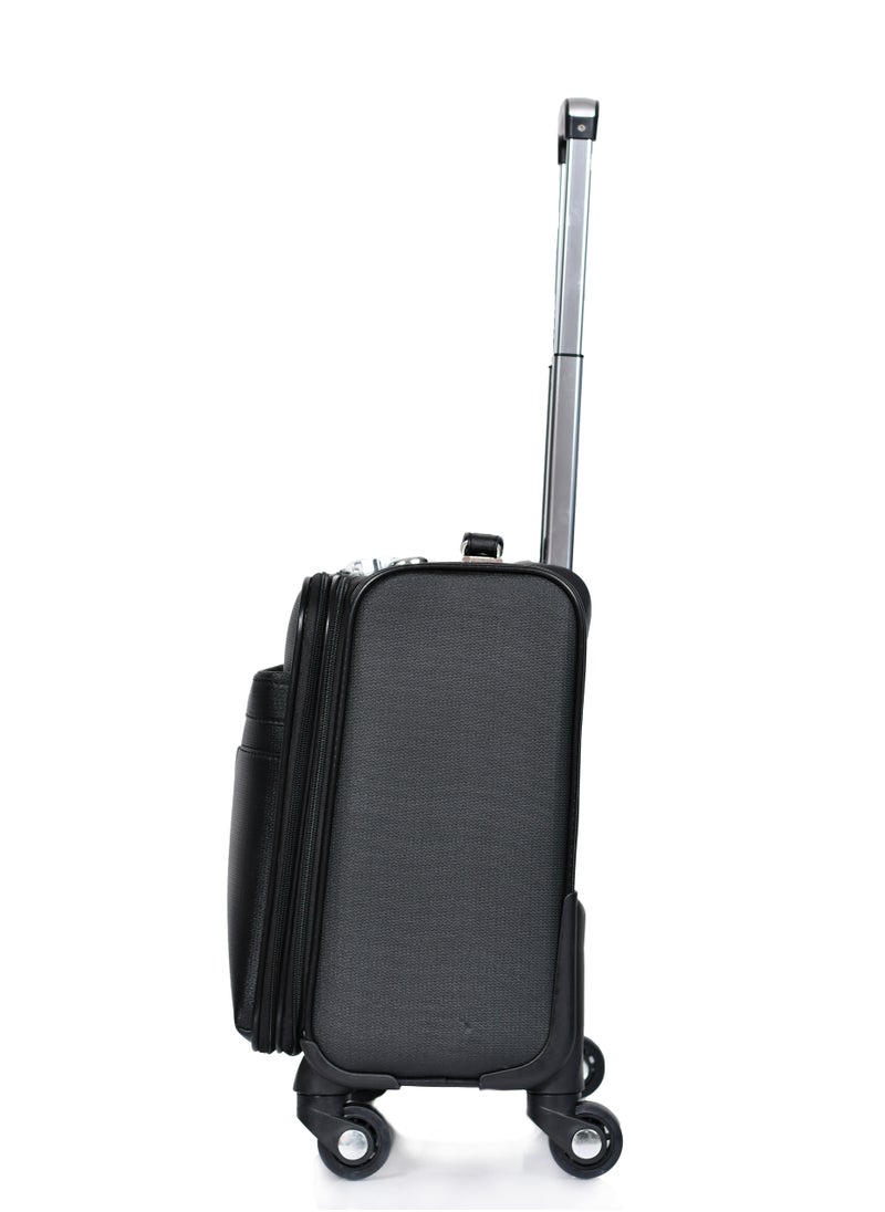 MORANO - Morano Carry-On Leather Luggage Lightweight Trolley Bag  with 4 Spinner Wheels and Built in Combination Lock 16 inch (Black) - Image 1