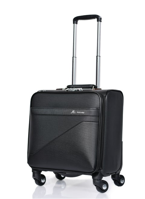 Morano Carry-On Leather Luggage Lightweight Trolley Bag  with 4 Spinner Wheels and Built in Combination Lock 16 inch (Black)