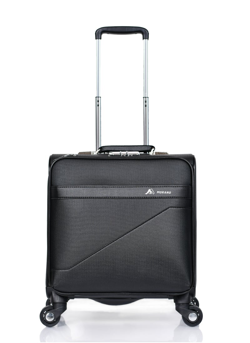 MORANO - Morano Carry-On Leather Luggage Lightweight Trolley Bag  with 4 Spinner Wheels and Built in Combination Lock 16 inch (Black) - Image 1