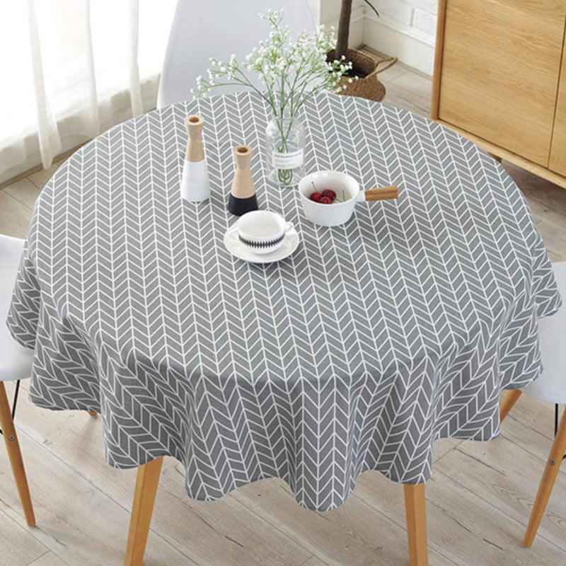 Table Cloth Round Stripe Table Cover Nordic Twill Floral Tablecloth Washable Dining Decorative for Holiday Home Christmas Party Picnic Gray