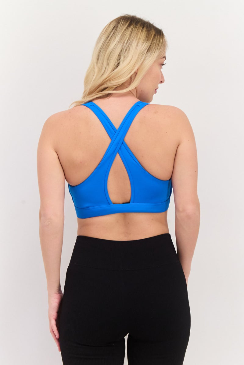 Adidas Women Brand Logo Padded Sports Bra, Blue - Image 2