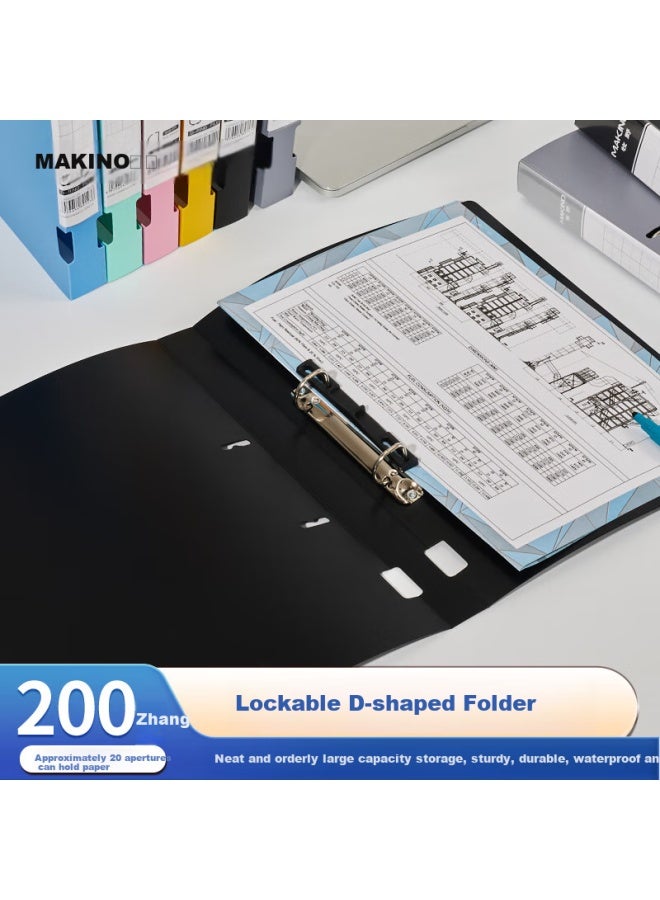 بهوفيكا Makino Makino 2-hole D-ring Pp Folder ملف ثقب ورق فضفاض ملف معلومات الطالب لوازم مكتب الأعمال تخزين ملف مجلد تقارير سعة تخزين 200 ورقة أسود رقيق - Image 1