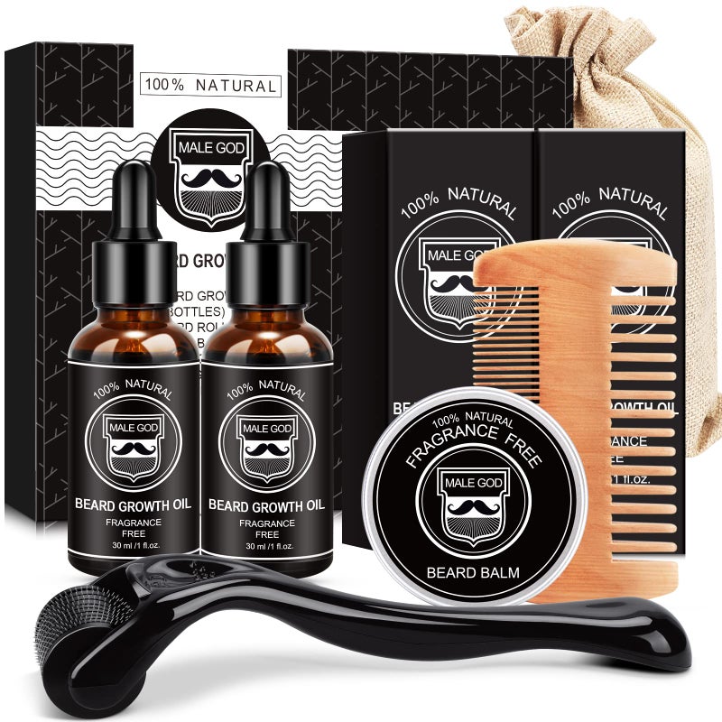 MALE GOD Beard Growth Kit Beard Kit WBeard Growth Oil Balm Comb Massager for SpotPatchy Beard Gifts for Men Him Boyfriend Husband