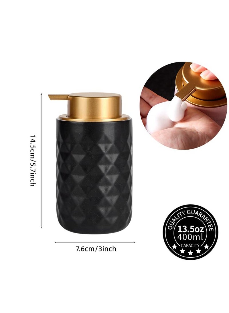 SOLARAE موزع رغوة، موزع مضخة يدوي لموزع الصابون الرغوي، موزع سائل خزفي للمطبخ والحمام، زجاجة غسل اليدين (13.5 أونصة/400 مل أسود) - Image 5