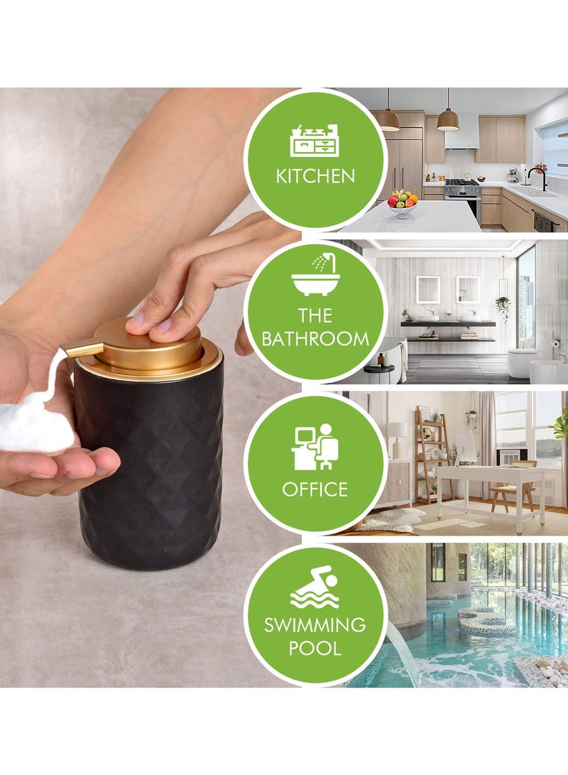 SOLARAE موزع رغوة، موزع مضخة يدوي لموزع الصابون الرغوي، موزع سائل خزفي للمطبخ والحمام، زجاجة غسل اليدين (13.5 أونصة/400 مل أسود) - Image 3