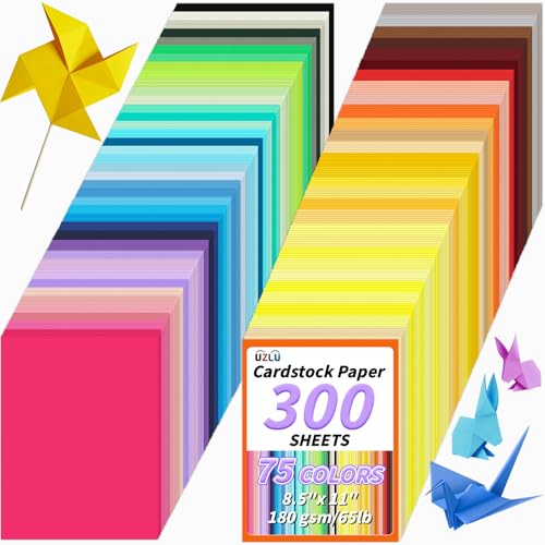 UZLU 75 Colors Colored Cardstock Paper Bulk 300 sheets 8.5 x 11", Assorted Construction Paper,180 GSM Card Stock Printer Paper for Scrapbooking, Certificates, Invitations, Card Making, DIY Crafts - Image 1