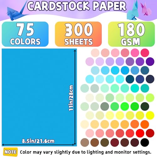 UZLU 75 Colors Colored Cardstock Paper Bulk 300 sheets 8.5 x 11", Assorted Construction Paper,180 GSM Card Stock Printer Paper for Scrapbooking, Certificates, Invitations, Card Making, DIY Crafts - Image 2