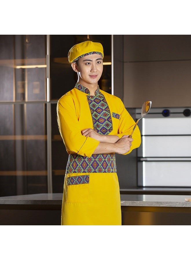 NIBEMINENT Autumn long-sleeved Xinjiang ethnic style embroidered workwear for chefs in the catering and hotel industry - Image 1
