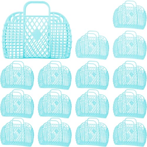 Hsei 16 Pcs Girls Jelly Purse Bags Easter Basket Reusable Jelly Beach Bag Plastic Beach Tote Gift Basket for Kid Girl(Bright Blue) - Image 1