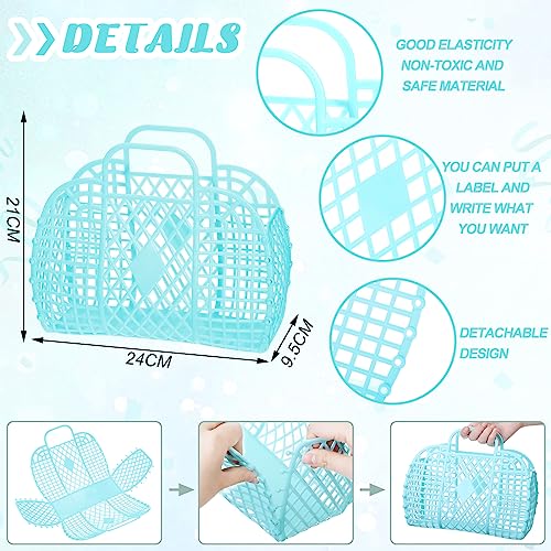 Hsei 16 Pcs Girls Jelly Purse Bags Easter Basket Reusable Jelly Beach Bag Plastic Beach Tote Gift Basket for Kid Girl(Bright Blue) - Image 2