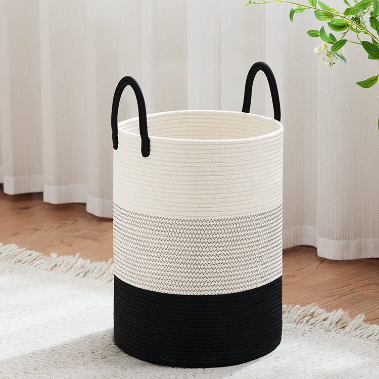 Folding Dirty Laundry Basket Storage Basket Laundry Hamper Large Woven Cotton Rope Storage Basket With Handle Blanket Household Miscellaneous Basket - Image 2