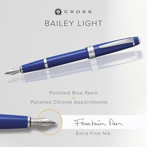 Cross Bailey Light Refillable Fountain Presented in a Everyday Gift Box - Medium Point, Black Ink, Polished Blue - Image 2
