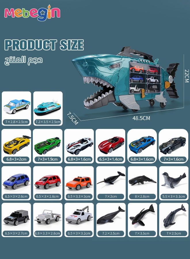 MEBEGIN Toddler Toys Cars Pull Back Toys Carstoy Shark Storage Cart Alloy Pull Back Car Racing VehiclesMini Car Toys For Kids  Includes 8 pull back Toy Cars and Sea animals - Image 4