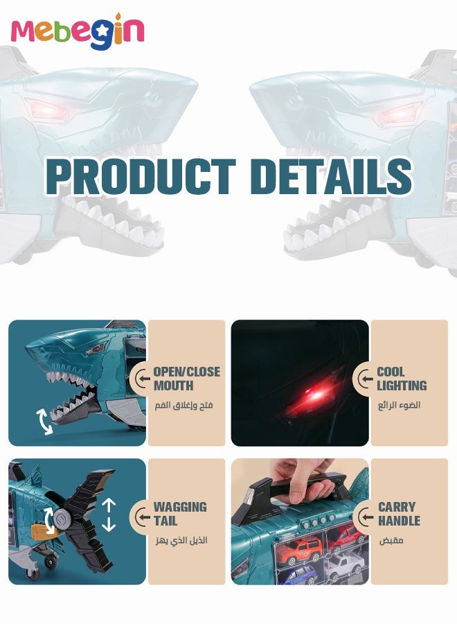 MEBEGIN Toddler Toys Cars Pull Back Toys Carstoy Shark Storage Cart Alloy Pull Back Car Racing VehiclesMini Car Toys For Kids  Includes 8 pull back Toy Cars and Sea animals - Image 5