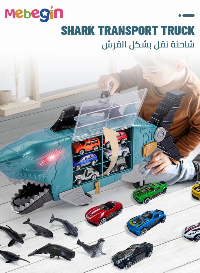 MEBEGIN Toddler Toys Cars Pull Back Toys Carstoy Shark Storage Cart Alloy Pull Back Car Racing VehiclesMini Car Toys For Kids  Includes 8 pull back Toy Cars and Sea animals - Image 3