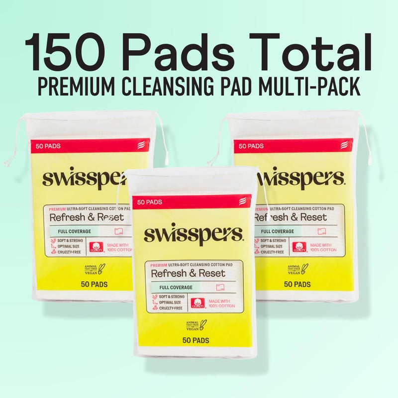 Swisspers Refresh and Reset Facial Cleansing Cotton Pads - 100% Natural Fiber, Ultra-Soft Beauty Essentials for Women & Men - Cruelty-Free, Paraben-Free Skincare Application Squares (50 Count) 3 Pack - Image 3