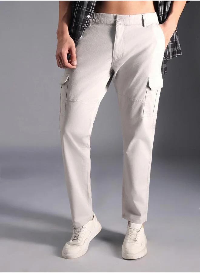 HIGH STAR Relaxed Fit Mid Rise Cotton Cargo Pants