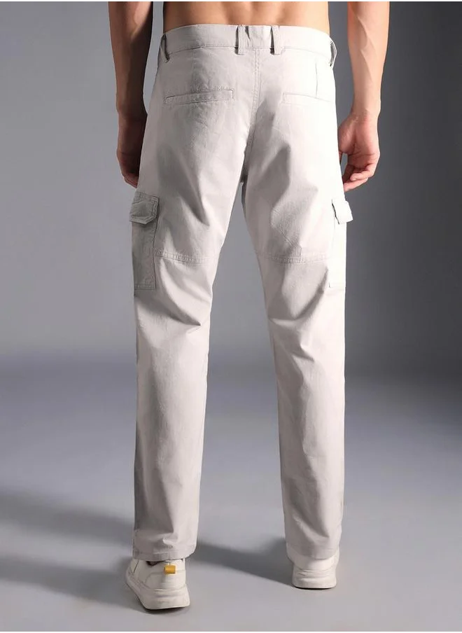 HIGH STAR Relaxed Fit Mid Rise Cotton Cargo Pants