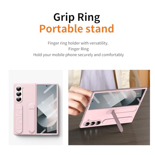 XIMAND for Samsung Galaxy Z Fold 7 Protect Case with Wristband Stand,Bulit-in Screen & Lens Protection Shockproof Full Body Drop Fall Protection.(Pink) - Image 5