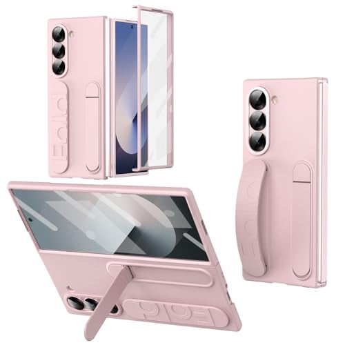 XIMAND for Samsung Galaxy Z Fold 7 Protect Case with Wristband Stand,Bulit-in Screen & Lens Protection Shockproof Full Body Drop Fall Protection.(Pink) - Image 1