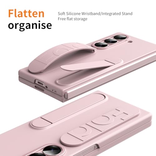 XIMAND for Samsung Galaxy Z Fold 7 Protect Case with Wristband Stand,Bulit-in Screen & Lens Protection Shockproof Full Body Drop Fall Protection.(Pink) - Image 3