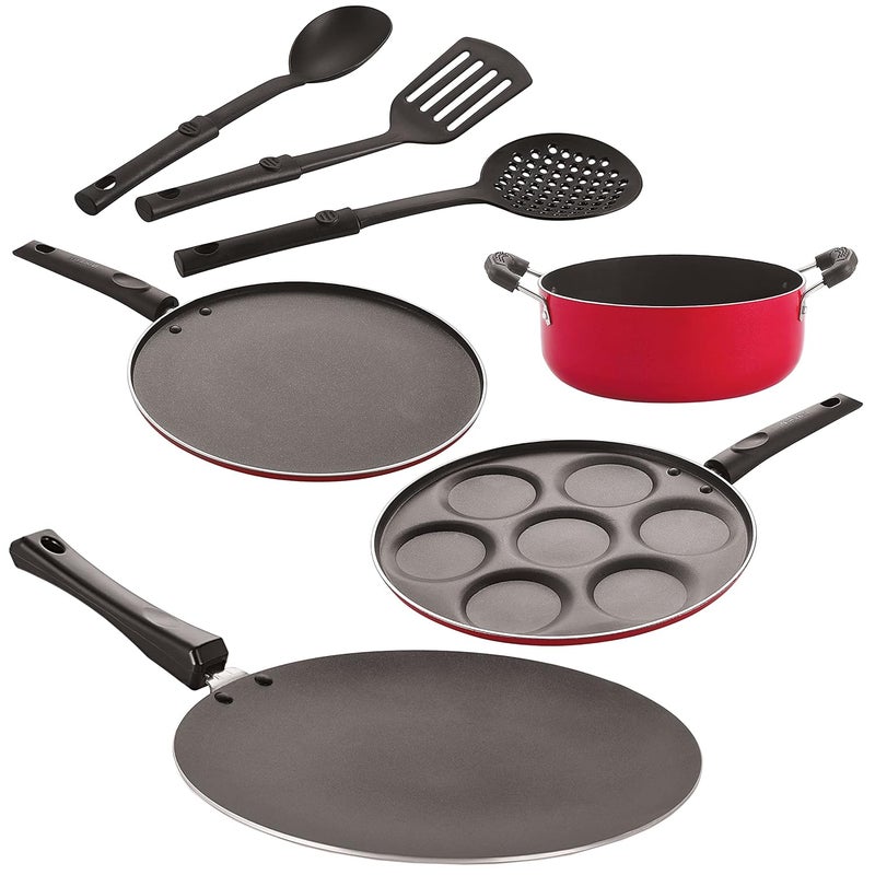 Nirlon Nirlon Nonstick Coated Aluminium 7 Pcs Set of Concave Tawa285cmUttapam7 CavityCasserole22cmSmart Tawa29cm 3 Spoon 26mm_CT12_UP7_Cass22_ST12_3SPN  - Image 1