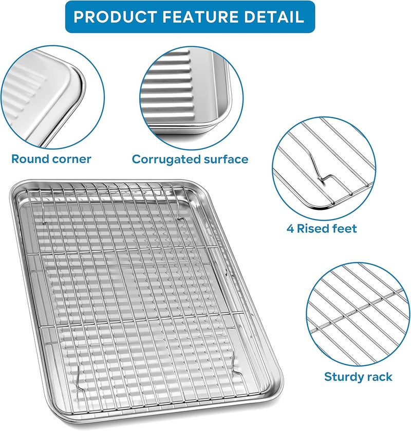 Herogo Stainless Steel Bakeware Pan Set Nonstick, 12 x 9.6 x 1 Inch, Oven Baking Pan with Corrugated Surface, Cookies Sheet Tray Rack Set, Rust Resistant, Dishwasher Safe - Image 5