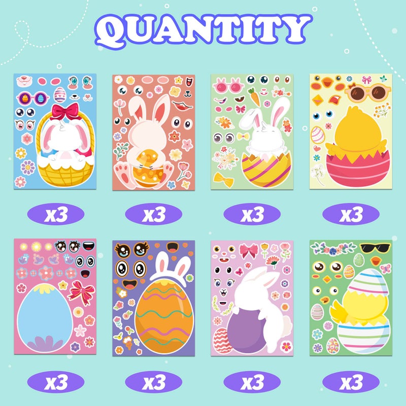 OHOME Easter Basket Stuffers - 24 Sheets Easter Crafts Stickers for Kids | DIY Happy Egg Bunny Easter Gifts Treats Games Toys Activities Decor Party Favor Supplies for Toddlers - Image 4