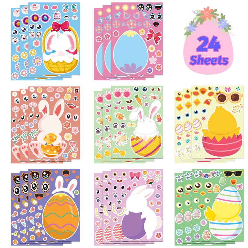 OHOME Easter Basket Stuffers - 24 Sheets Easter Crafts Stickers for Kids | DIY Happy Egg Bunny Easter Gifts Treats Games Toys Activities Decor Party Favor Supplies for Toddlers - Image 1
