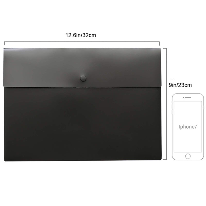 VANRA 5 Pieces A4 Envelopes Folders for Paperwork Plastic Wallets Document Organizer with Snap Button Closure A4 Letter Size (Black) - Image 2