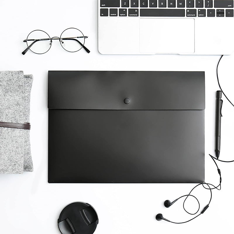 VANRA 5 Pieces A4 Envelopes Folders for Paperwork Plastic Wallets Document Organizer with Snap Button Closure A4 Letter Size (Black) - Image 5