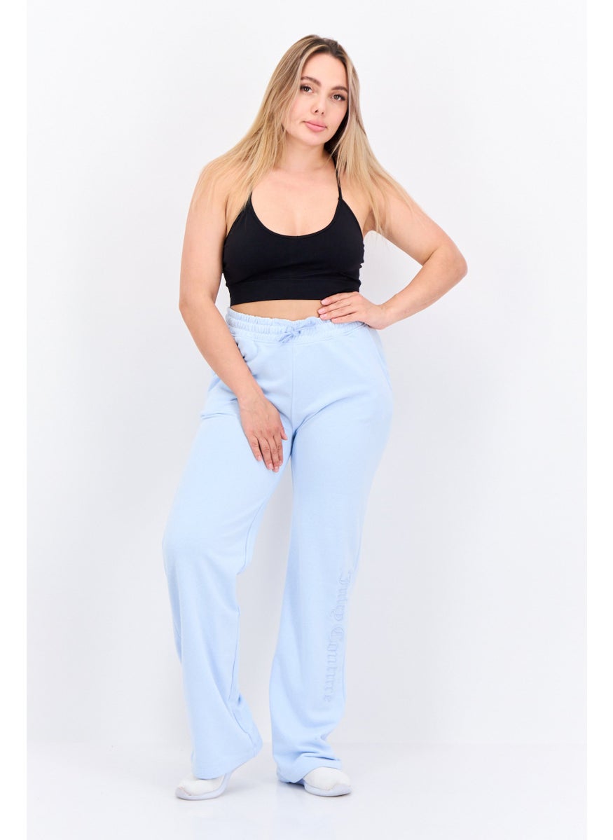 Juicy Couture Women Regular Fit Embroidered Logo Straight Leg Pants, Light Blue  - Image 3