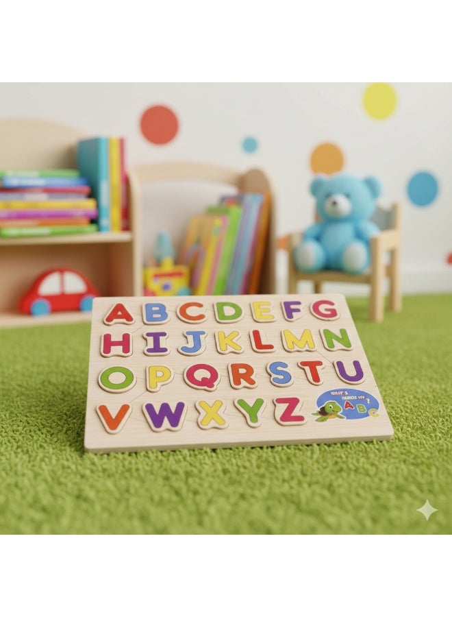 بازل خشب الحروف الانجليزية ا للأطفال – لعبة تعليمية لتنمية المهارات وتعليم الأبجدية – قطع ملونة ثلاثية الأبعاد مع أماكن مخصصة لكل حرف متعدد الالوان - Image 4