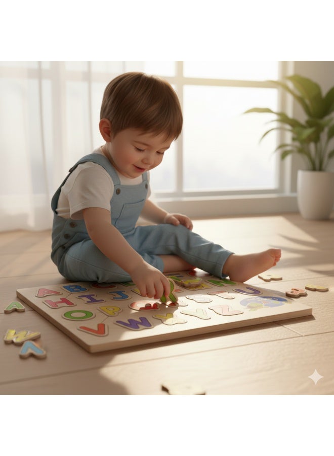 بازل خشب الحروف الانجليزية ا للأطفال – لعبة تعليمية لتنمية المهارات وتعليم الأبجدية – قطع ملونة ثلاثية الأبعاد مع أماكن مخصصة لكل حرف متعدد الالوان - Image 5