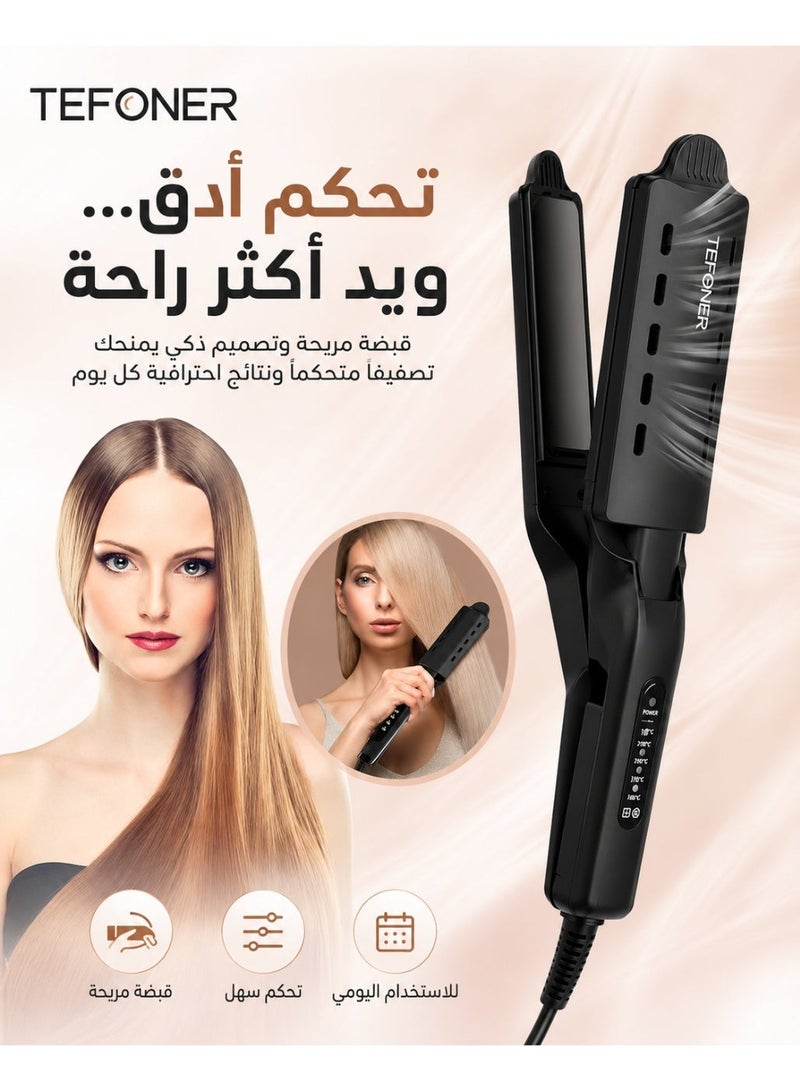تيفونر مكواة شعر 2 في 1 من TEFONER – جهاز تمليس وتجعيد احترافي بدرجة حرارة سريعة لتصفيف شعر مثالي في دقائق تصفيف شعر مكواة مكواة شعر مصفف الشعر مصفف شعر جهاز كي وفرد شعر استشوار استشوار شعر استشوار شعر سيراميك - Image 4