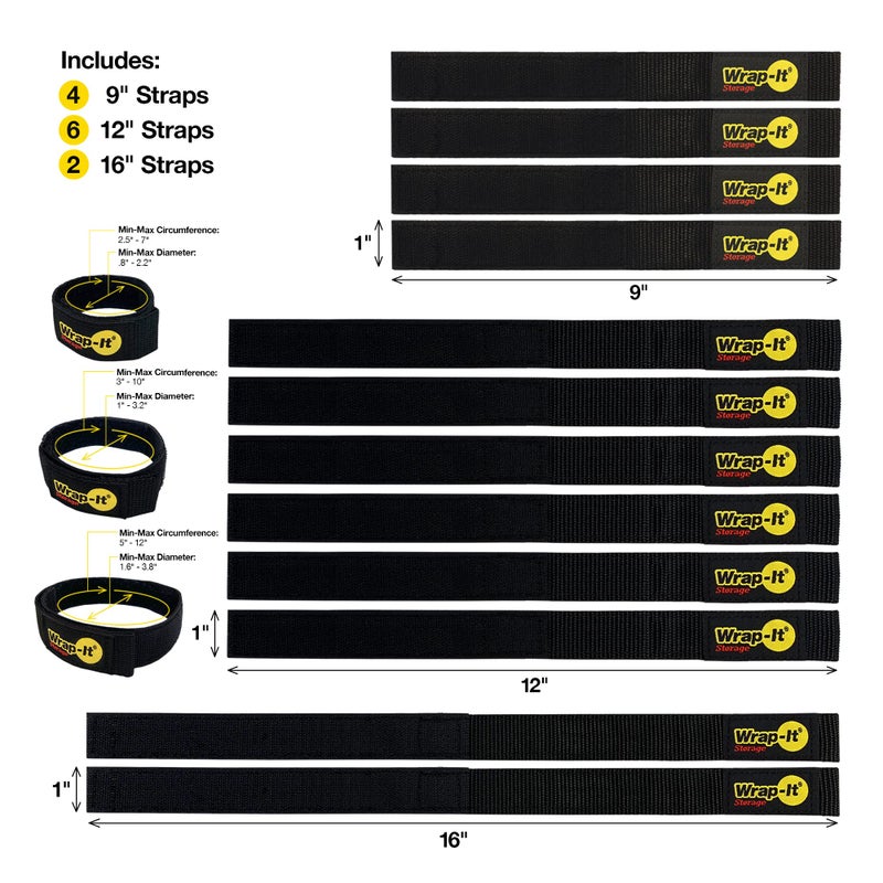 Wrap-It Storage Quick-Straps by Wrap-It Storage - Assorted 12-Pack (Black) - Hook and Loop Hose and Cable Organizers - Image 3