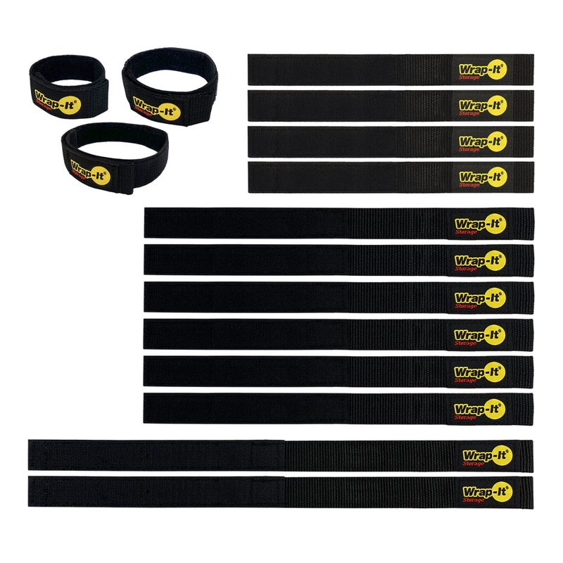 Wrap-It Storage Quick-Straps by Wrap-It Storage - Assorted 12-Pack (Black) - Hook and Loop Hose and Cable Organizers - Image 1
